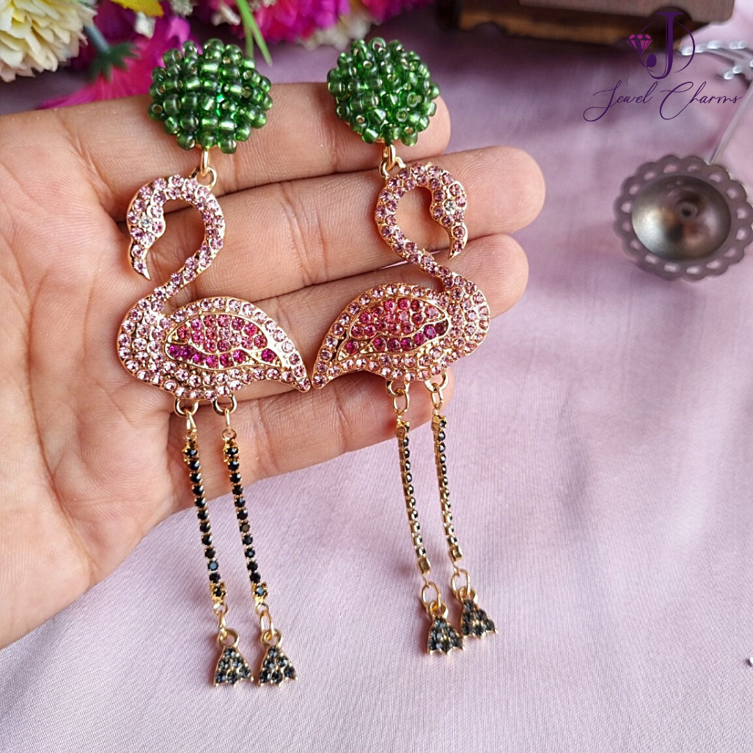 Pink Zircon Flamingo Earrings