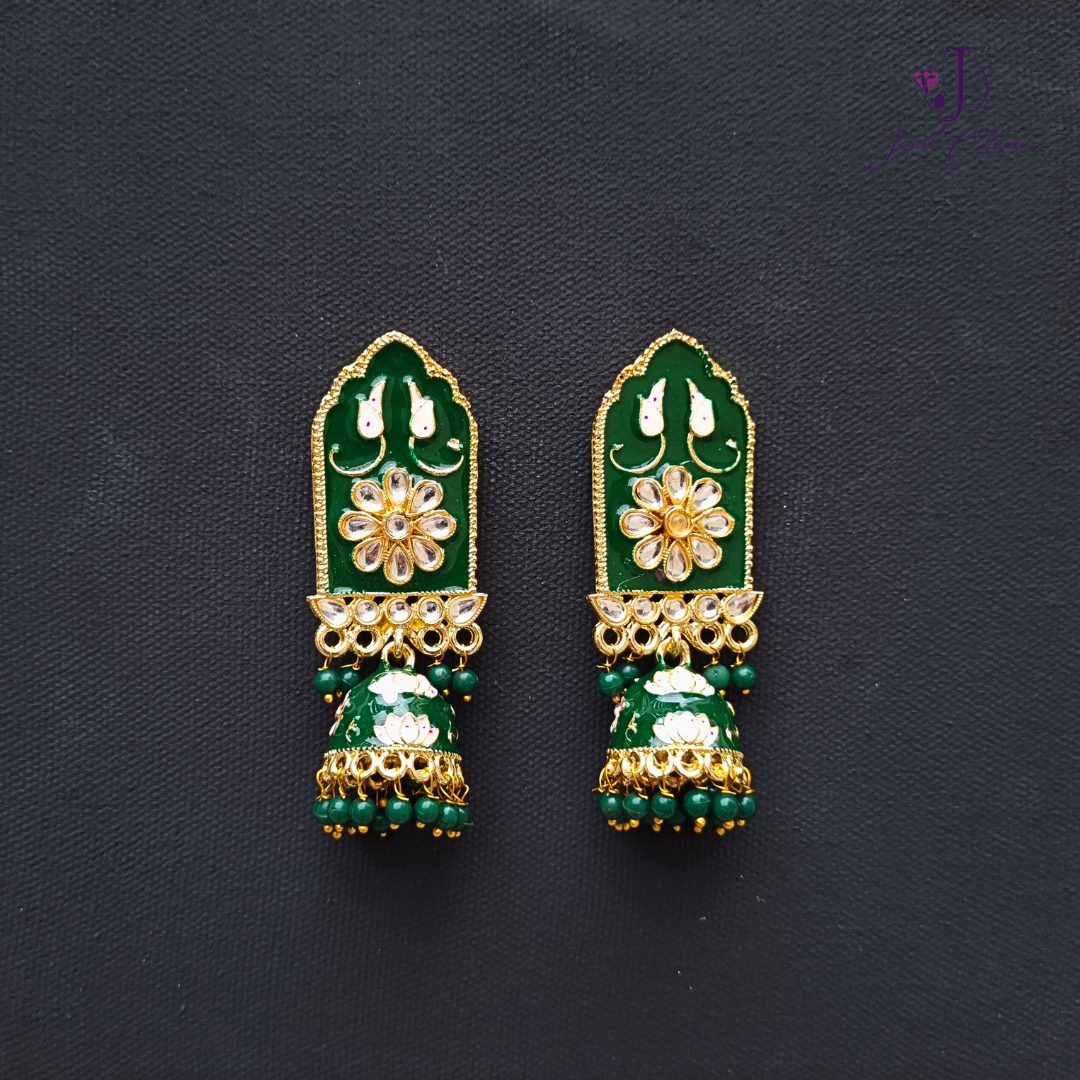 Green hand painted Hyderabadi Earrings