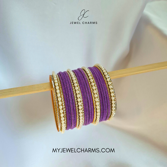 Purple Tri Pearl Karra Bangles Set