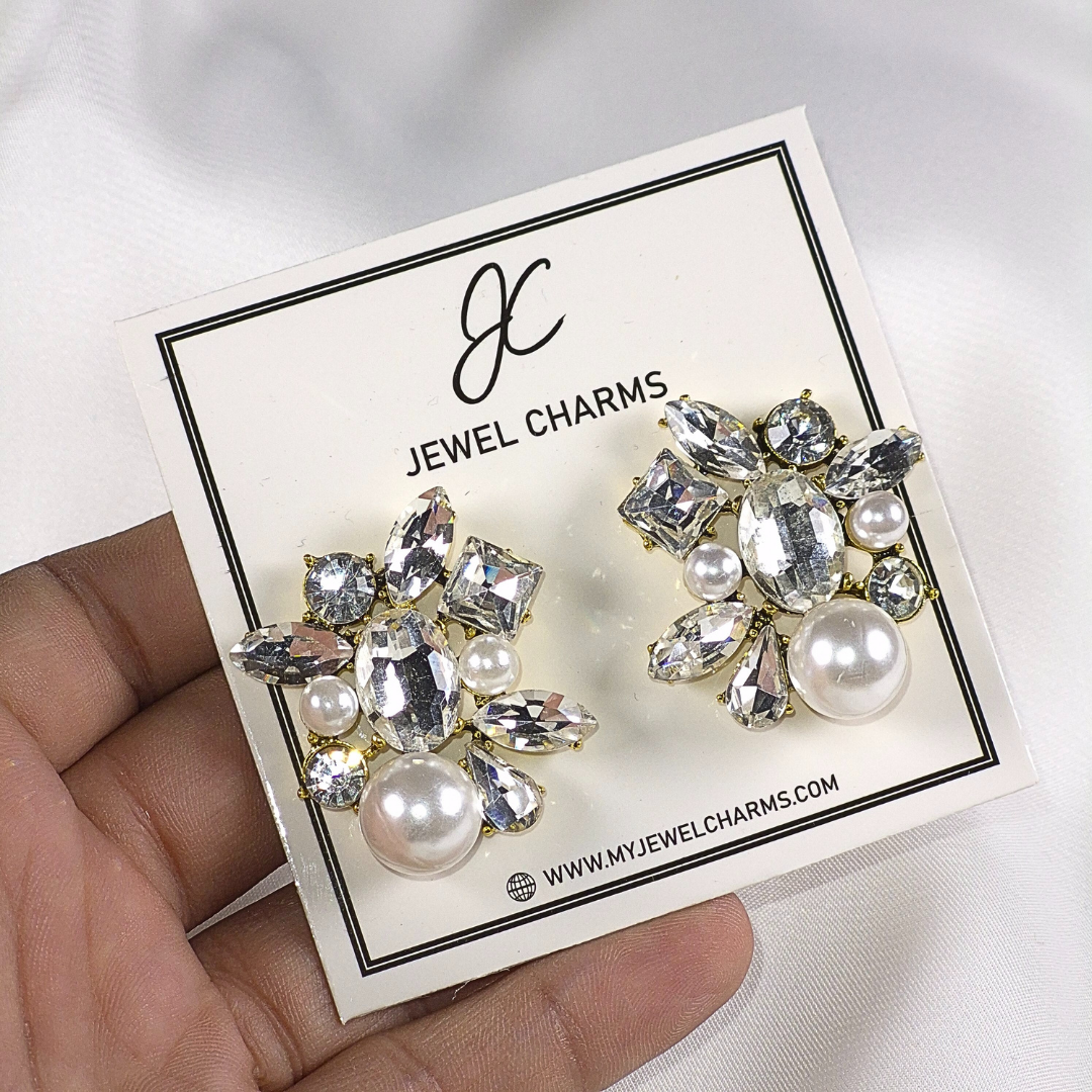 Crystal Abstract Pearl Earrings
