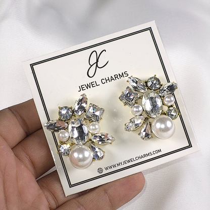 Crystal Abstract Pearl Earrings