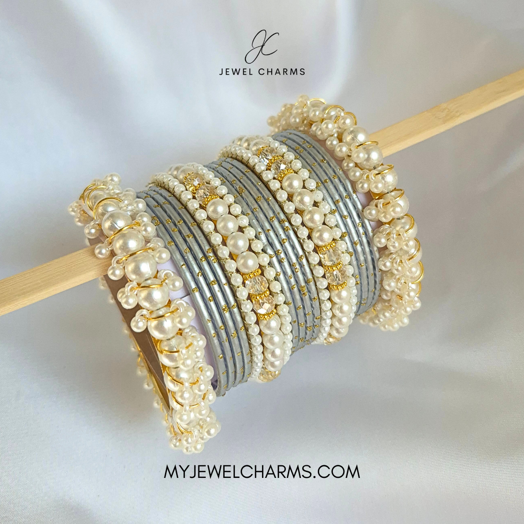 Silver Double Karra Moti Set