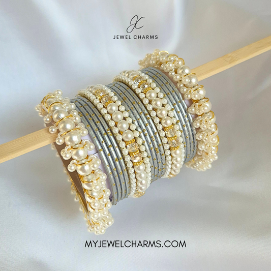 Silver Double Karra Moti Set