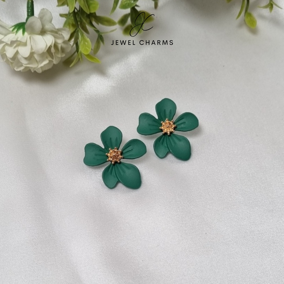 Green flower earrings