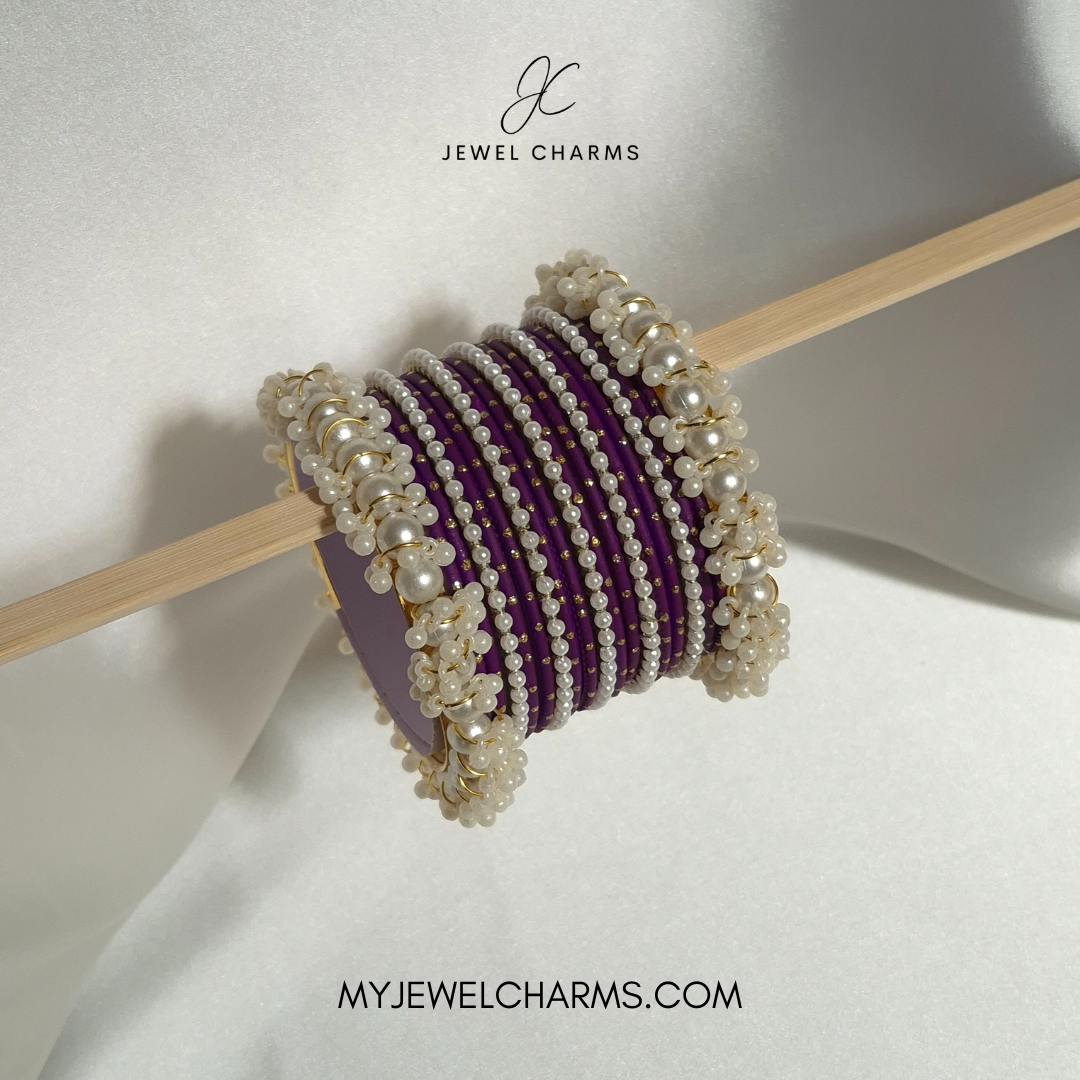 Dark purple Double pearl dotted bangles choorian