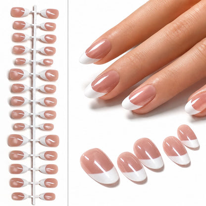 Realistic French Tips Almond Cat Eye Natural Nails pack - JC cf03