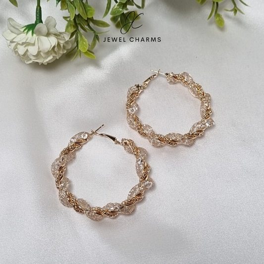 Twisted golden mesh hoops