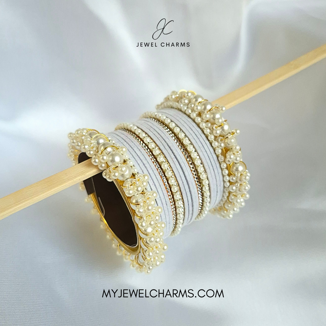 Grey Silver Karra Tetra Gajra Bangles Set