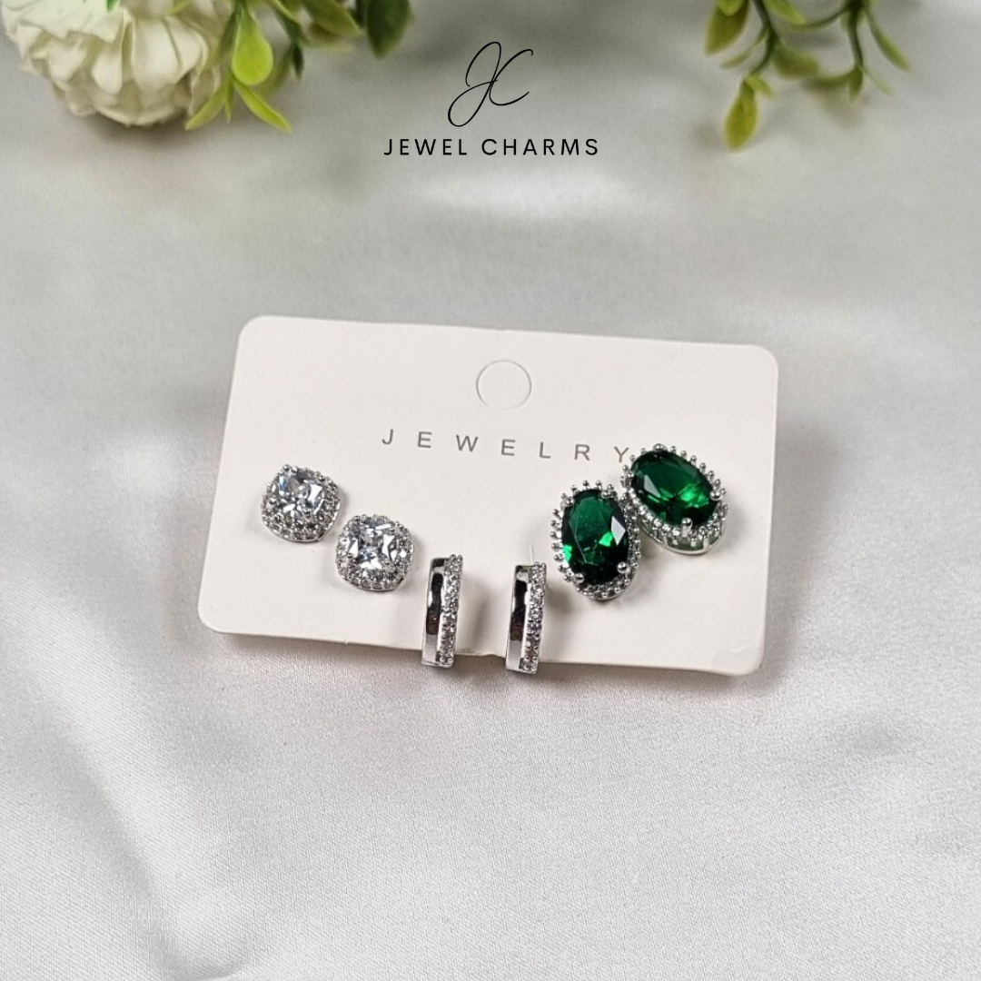 Emeral Green Sterling Silver Studs Pack