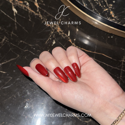 JC106 Red Almond Cat-Eye Long Length – 24 Nails Pack with Free Nail Kit
