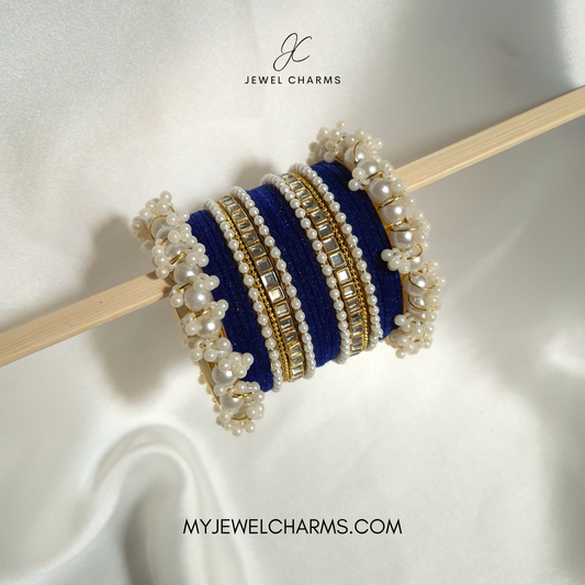 Dark blue velvet Double square Karra gajra bangles choorian set