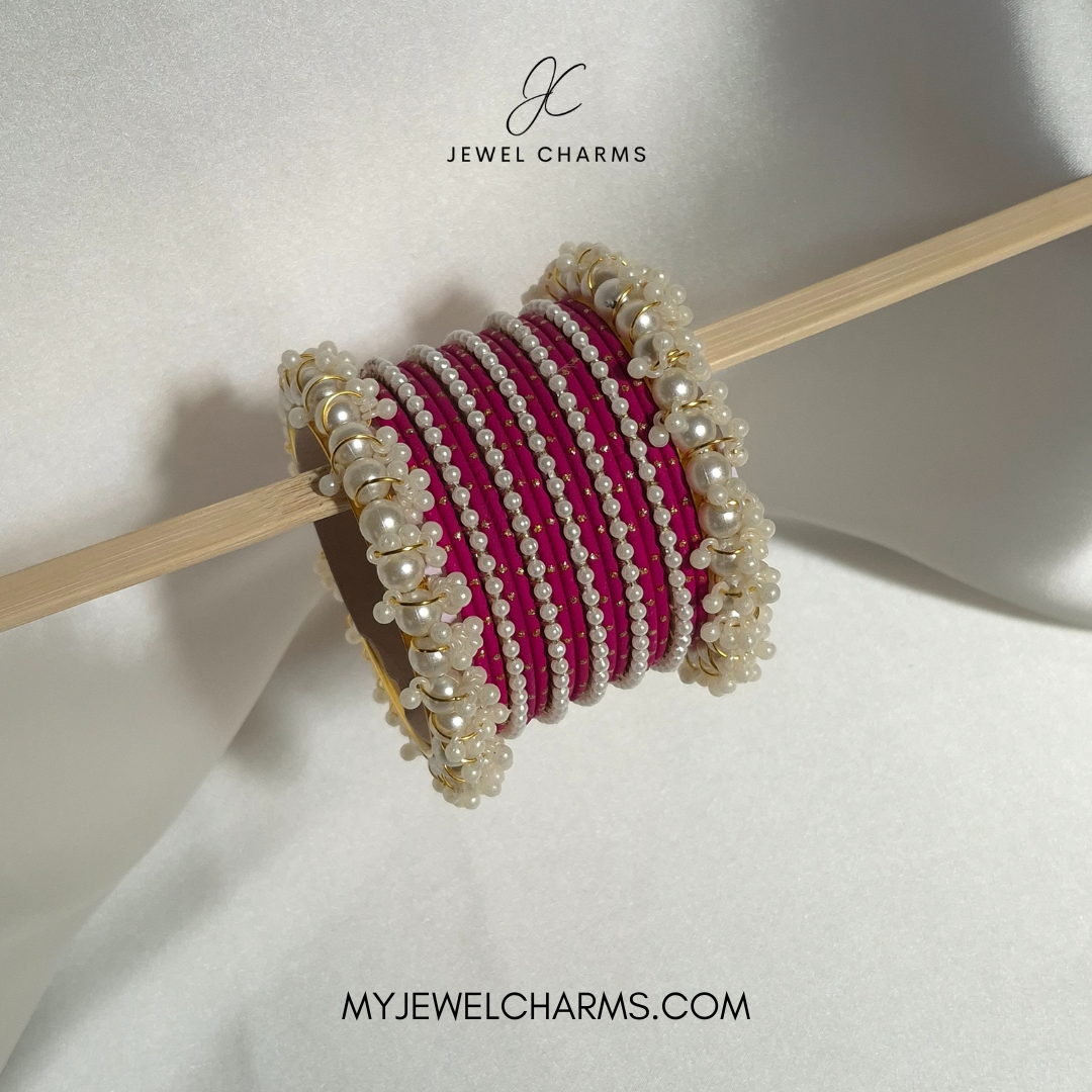 Dark pink Double pearl dotted bangles choorian