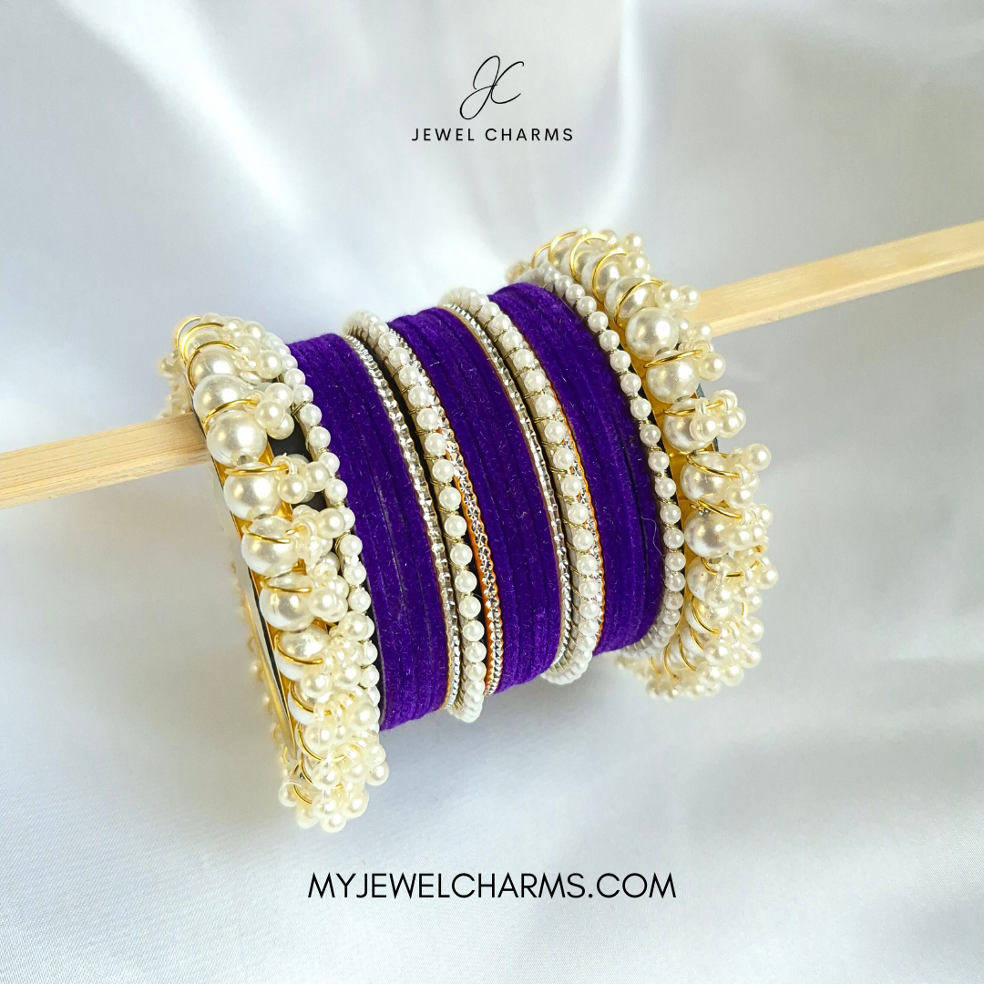Purple Silver Karra Tetra Gajra Bangles Set