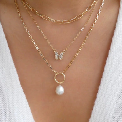 Jcec 339 3 pieces pearl & butterfly necklace