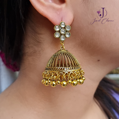 Honey Comb Katora Jhumka Golden