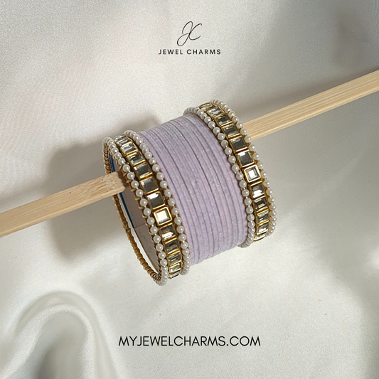 Lilac/light purple double square karra velvet bangles choorian set