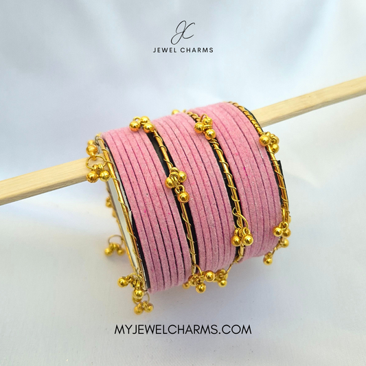 Baby Pink Golden Viral Kashmiri Bangles