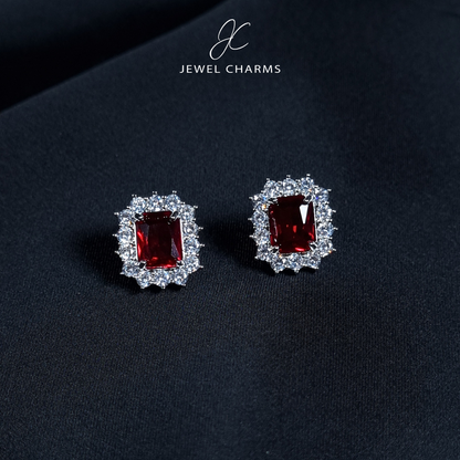 Ruby Red Square Cut Zircon Earrings