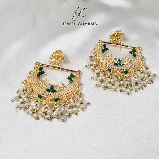 Green Nauratan Chand Baali Golden Pearls