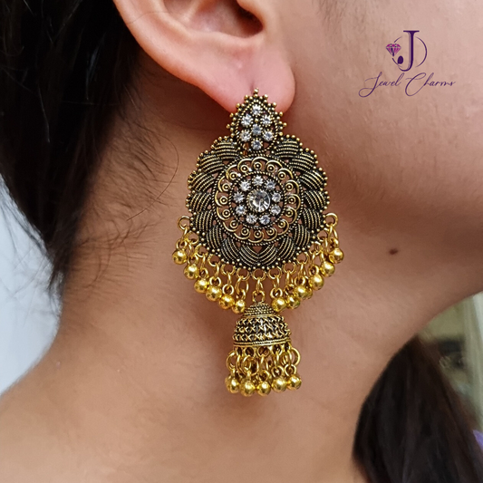 Golden sheesha flower jhumka