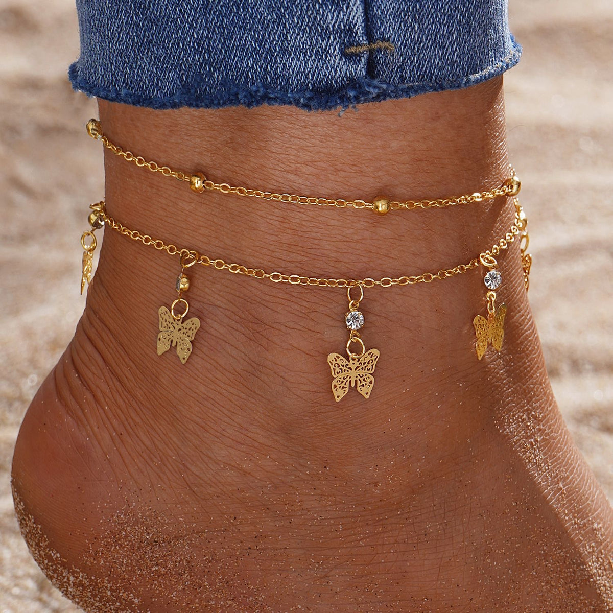 Jcec 347 2 pieces butterfly anklet