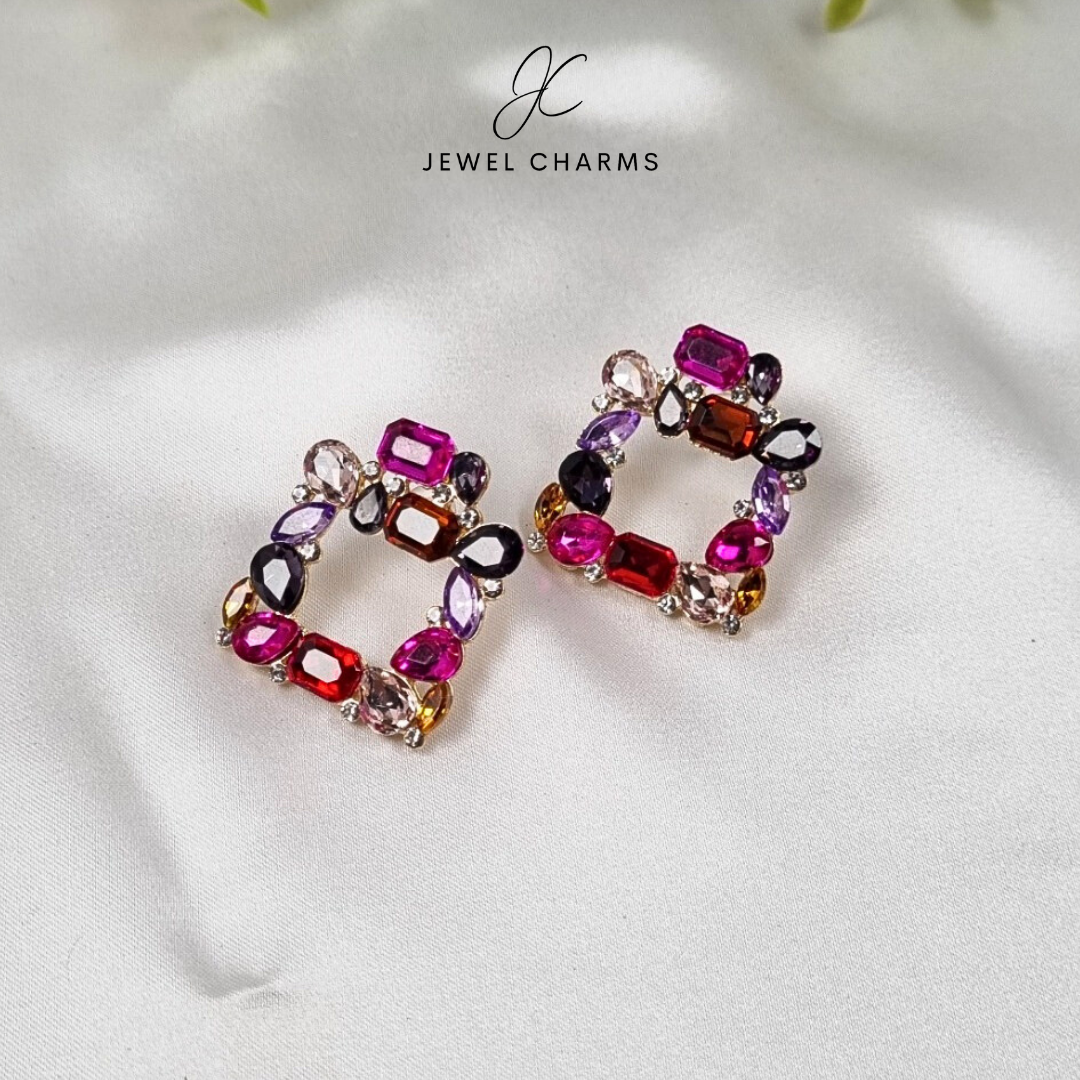 Pink Multi Square Earrings