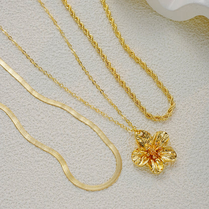 Jcec 330 Flower triple chain necklace