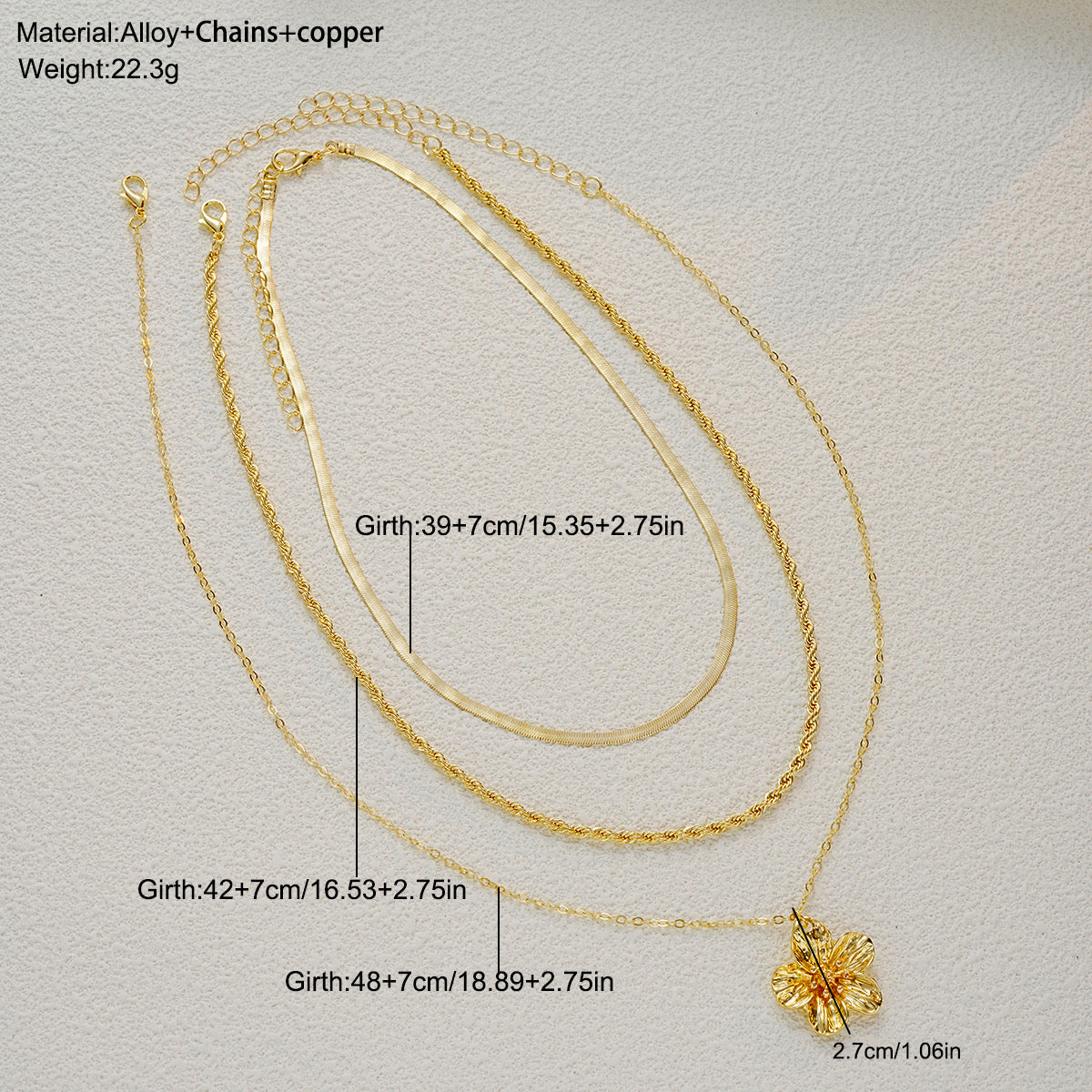 Jcec 330 Flower triple chain necklace