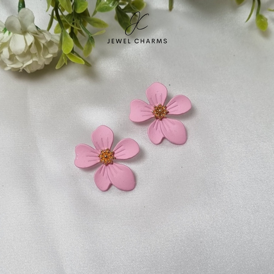 Pink flower earrings