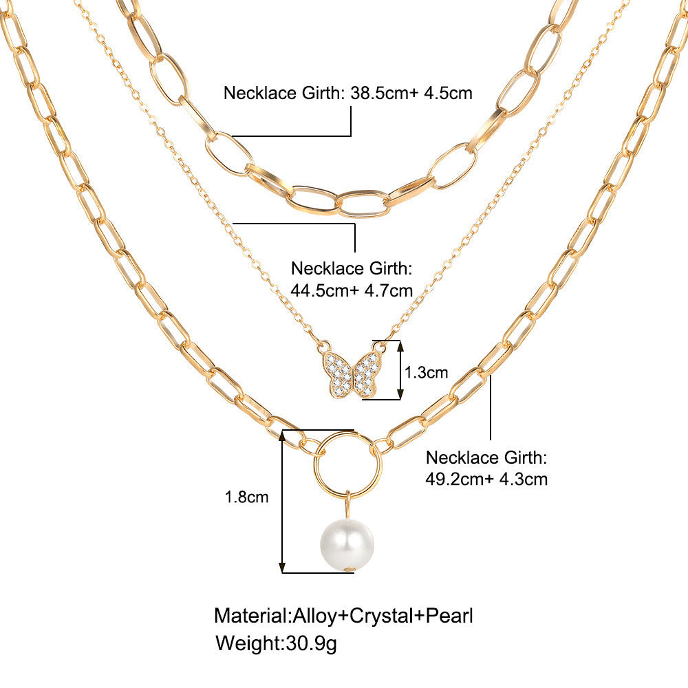 Jcec 339 3 pieces pearl & butterfly necklace