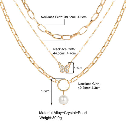 Jcec 339 3 pieces pearl & butterfly necklace