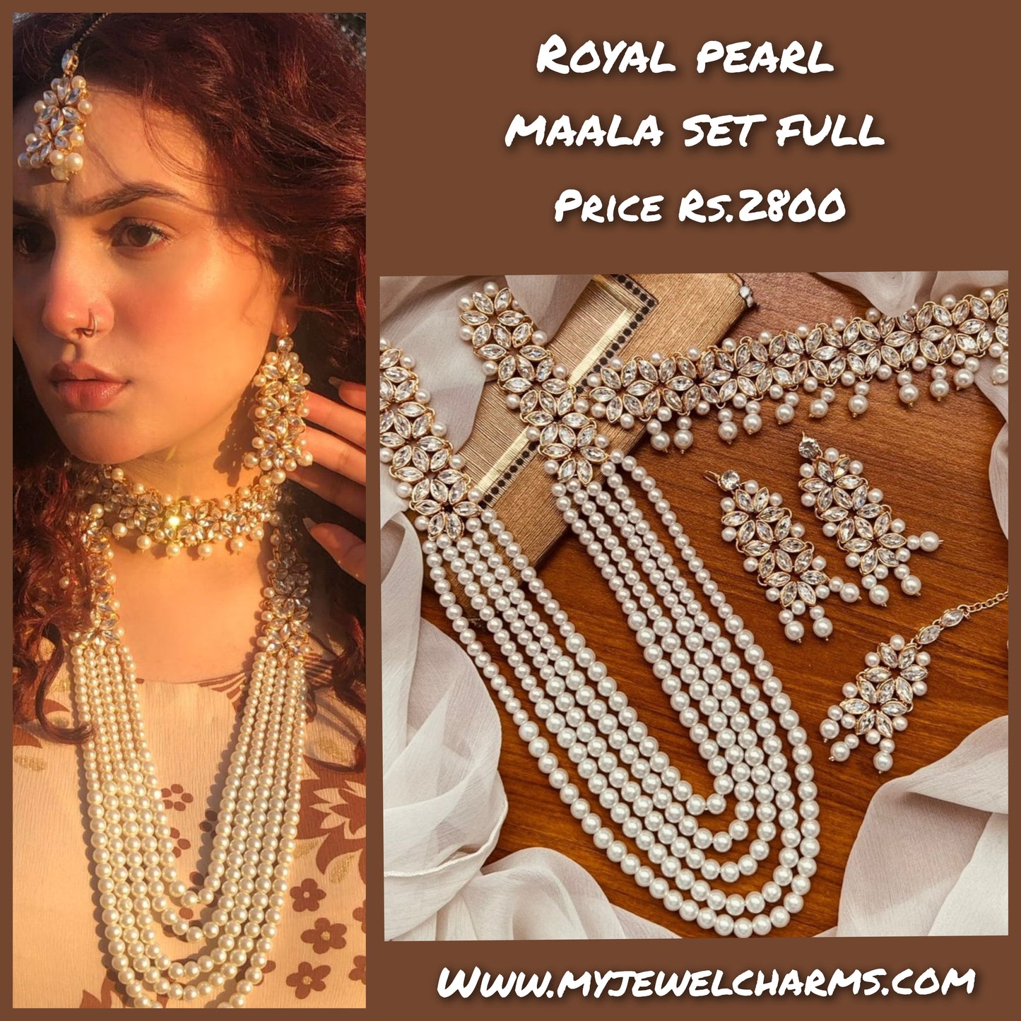 Long Pearl Crystal Maala Bindia Choker Earrings Mega Set