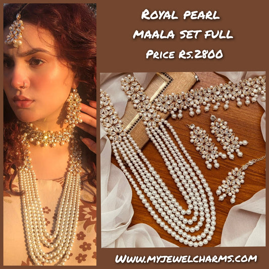 Long Pearl Crystal Maala Bindia Choker Earrings Mega Set