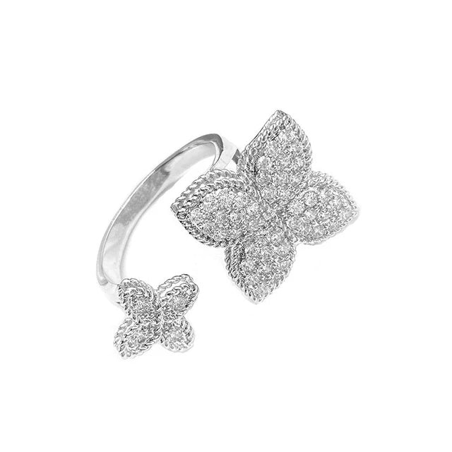 Luxury Double Silver Clover Ring Adjustable Sizr