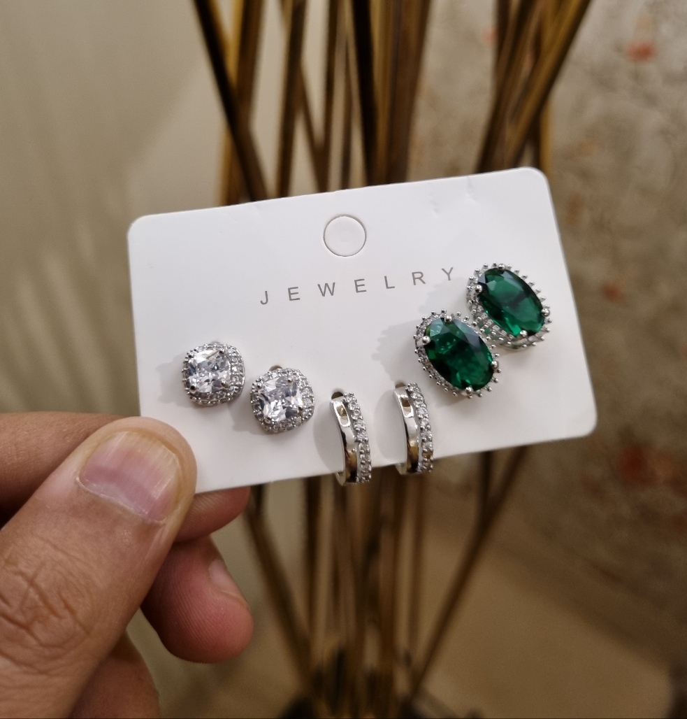 Emeral Green Sterling Silver Studs Pack