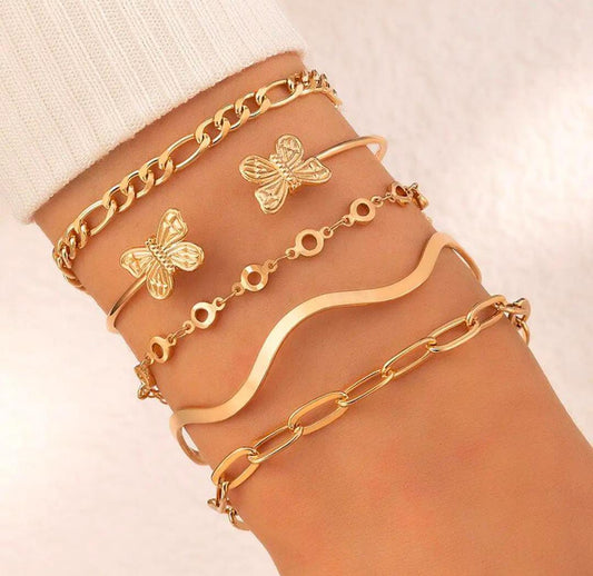 5 piece delicate butterfly bracelet set