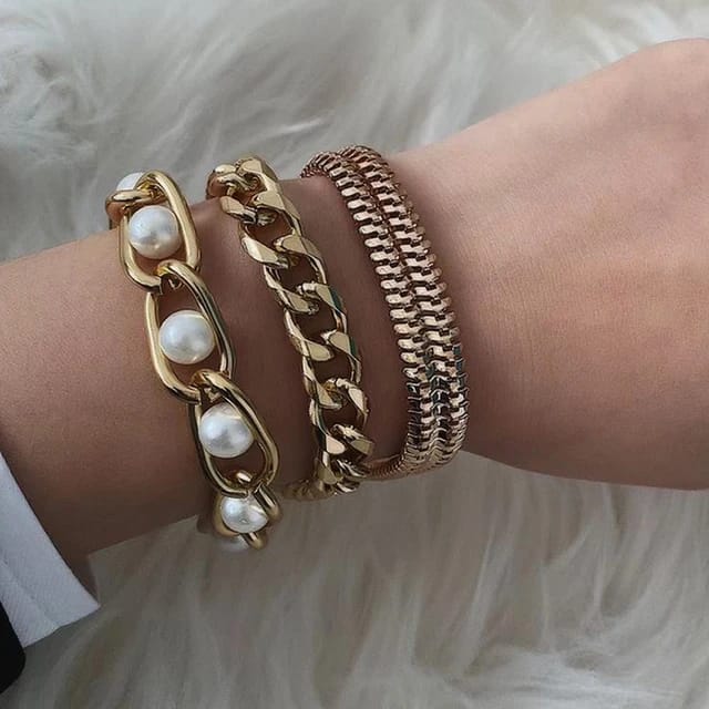 3 piece Pearl Mesh Bracelet Set