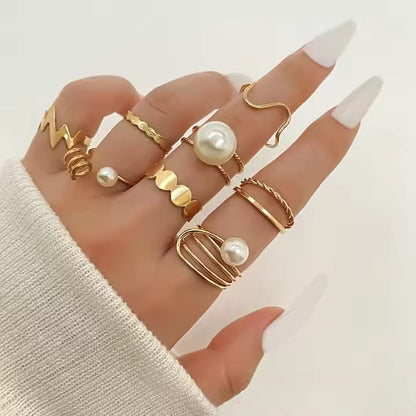 8 pieces pearl orb rings set