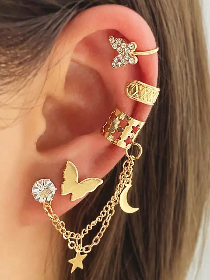 4 pieces star moon ear cuff SINGLE EAR