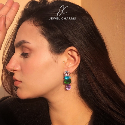 Multi Tetra Crystal Dangle Earrings