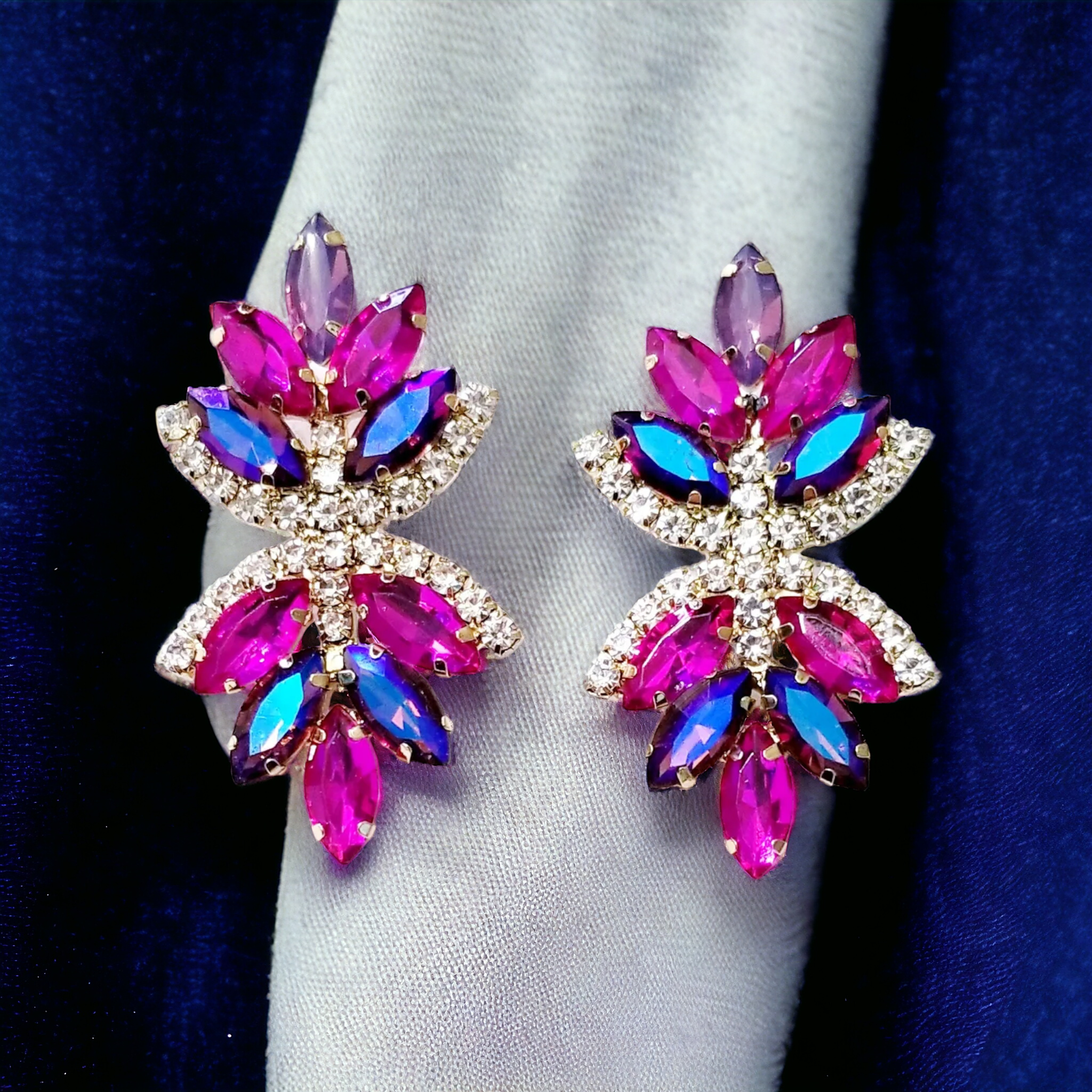Zircon Pink/Blue Pinecone Pisces Earrings