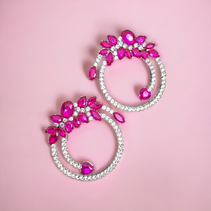 Large Pink Rhinestone Crystal Hoops