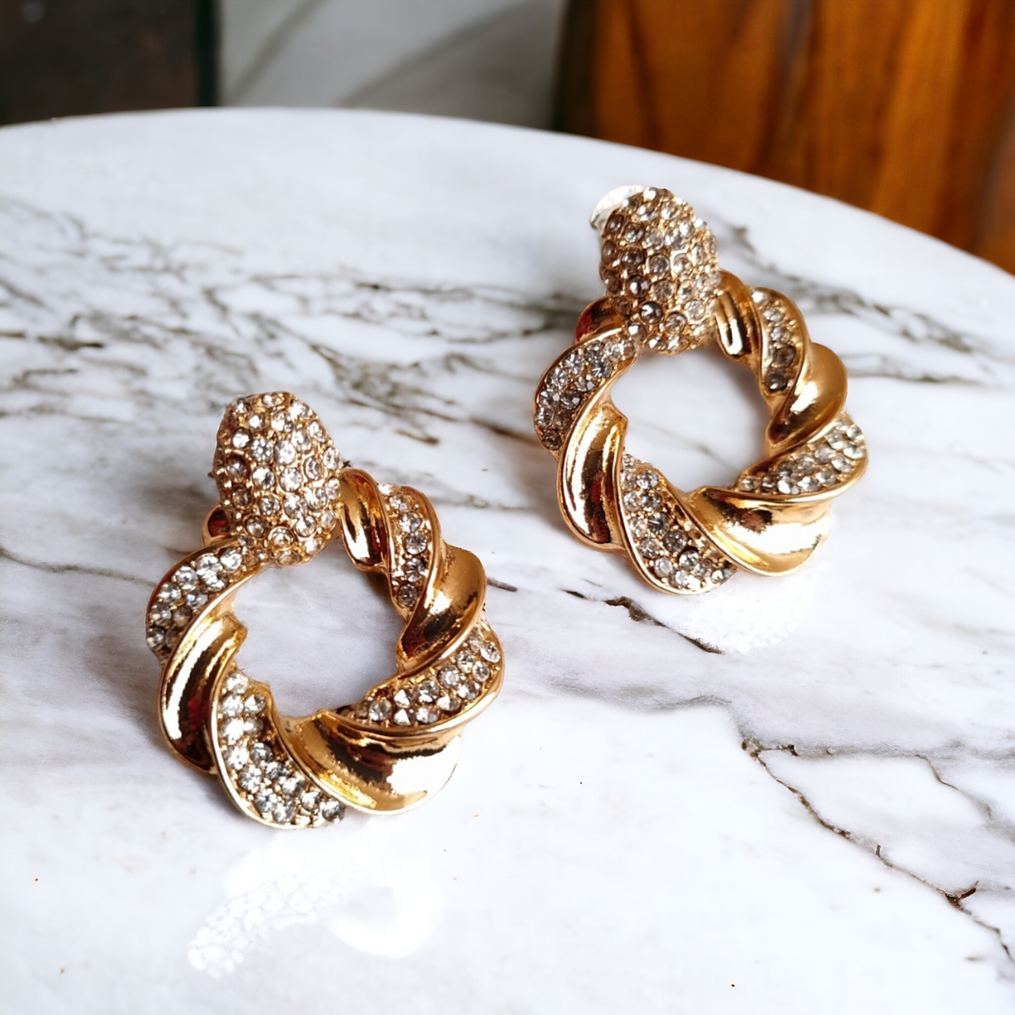 Golden Twist Rhinestone Earrings