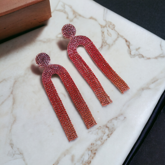 Red Purple Multi Inverted U rhinestone Dangles Long JCEC 159