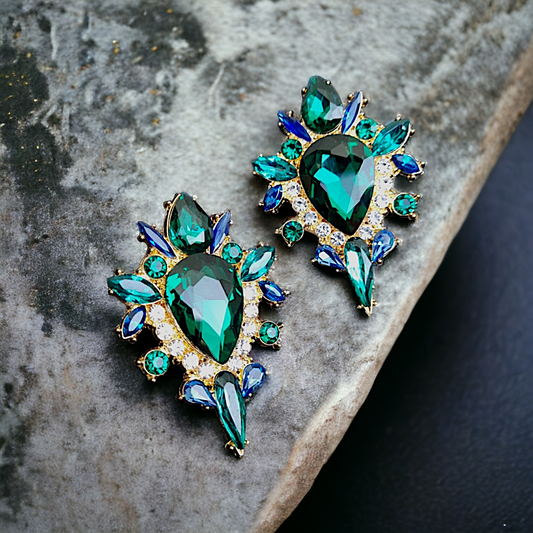 Premium Green Blue Fairy Medallion Earrings