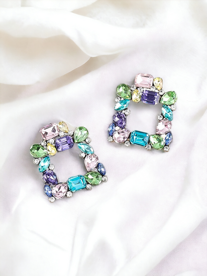 Green Blue Multi Square Earrings