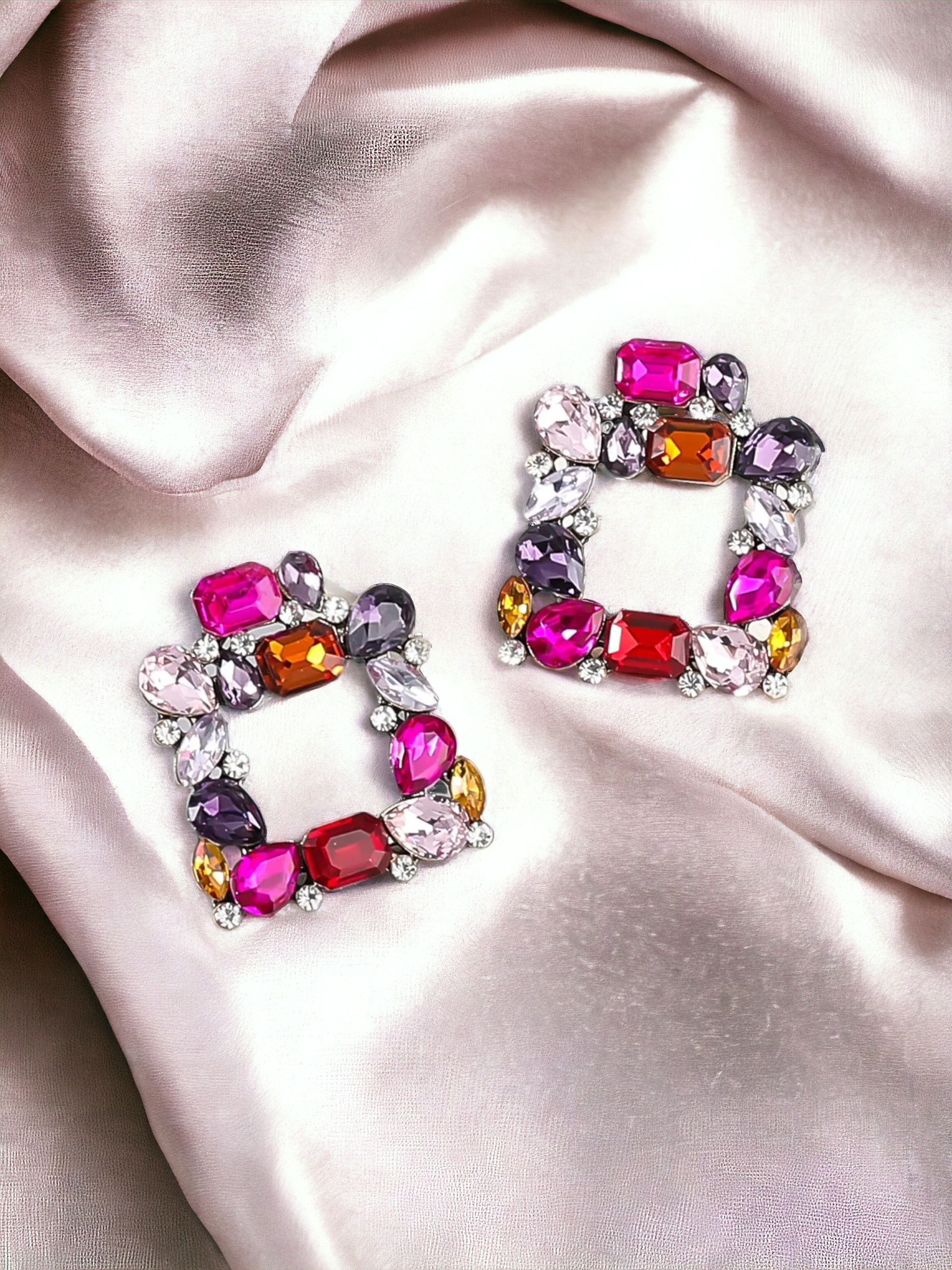 Pink Multi Square Earrings