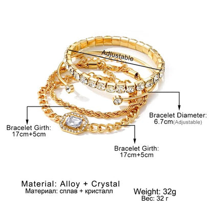 4 piece crystal bracelets set golden