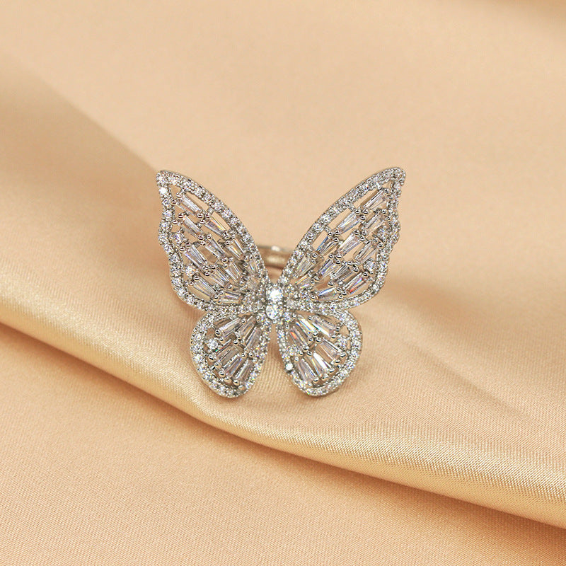 Crystal Silver Butterfly Ring Adjustable