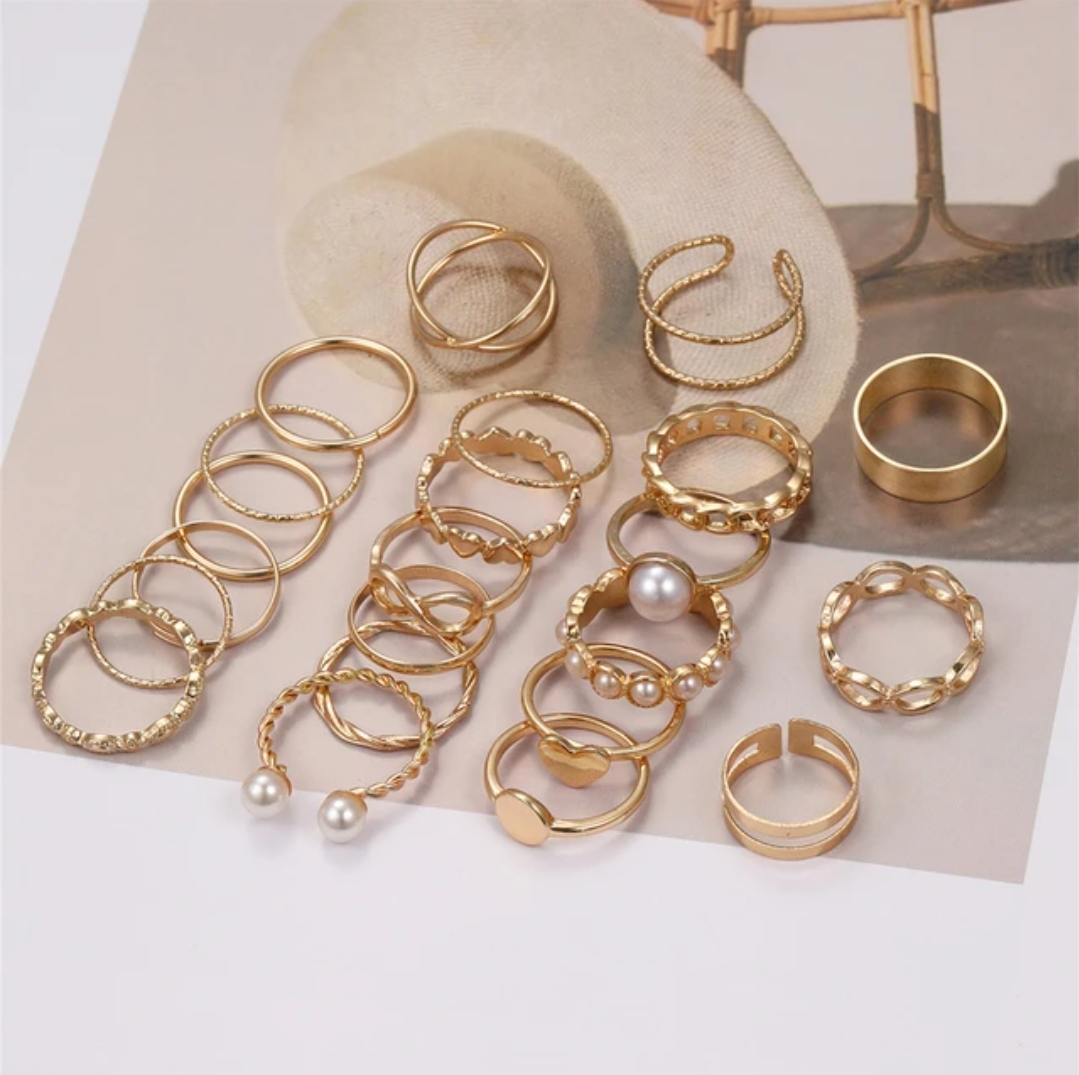 22 Pieces pearl stackable rings